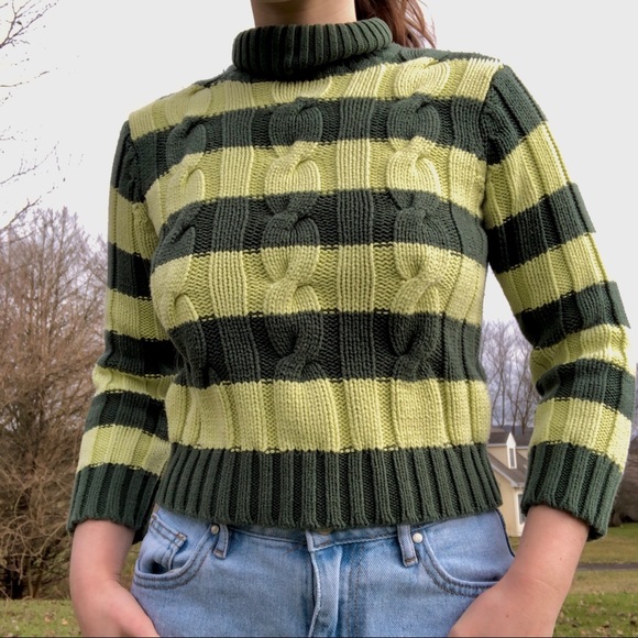Cable knit striped turtleneck - Picture 2 of 4